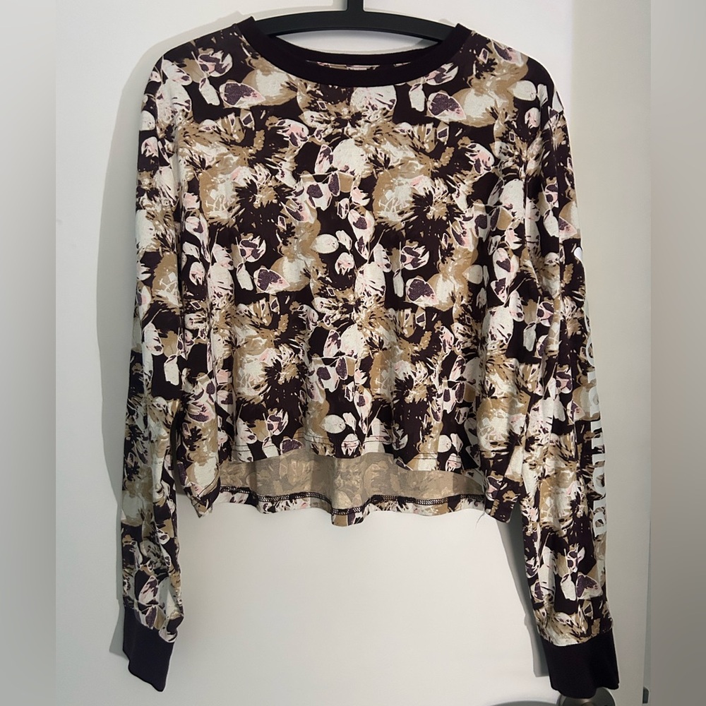 Columbia Floral Long Sleeve Crop Top - Brown and Cream